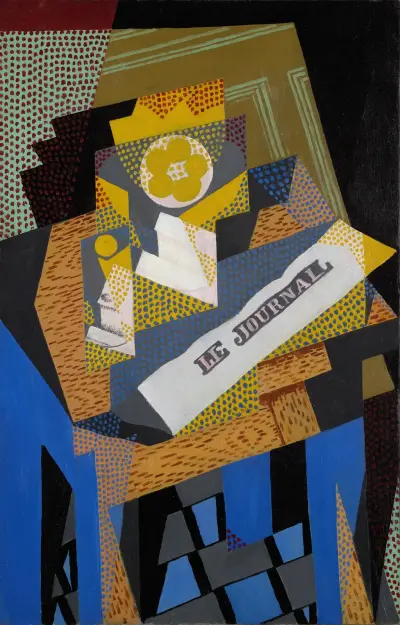 Tidning och fruktskål av Juan Gris