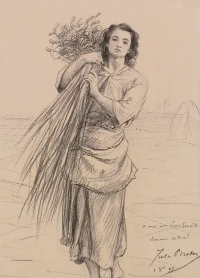 Ung axplockerska bärande en kärve av Jules Breton