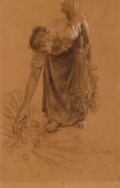 Paysanne ramassant une gerbe d’œillettes av Jules Breton