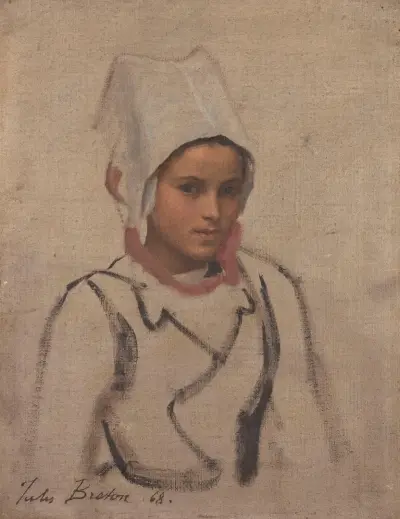 Tête de jeune Bretonne, étude pour le Pardon av Jules Breton