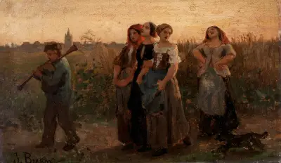 Turning Back from the Fields (study) av Jules Breton