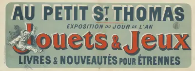 På Petit Saint-Thomas, nyårsutställning, leksaker & spel, böcker och nyheter för julklappar av Jules Chéret