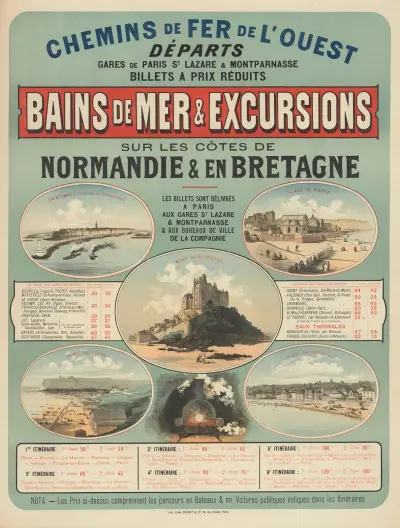 Chemins de Fer de l’Ouest. Bains de mer & excursions sur les côtes de Normandie & en Bretagne av Jules Chéret