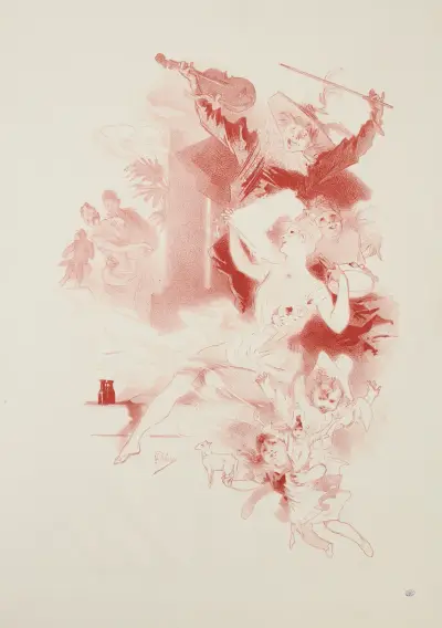 Columbine And Harlequin av Jules Chéret