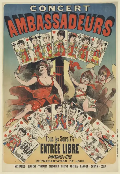 Concert Ambassadeurs. Tous les soirs 7 1,2 entrée libre av Jules Chéret