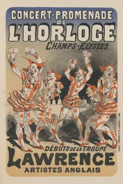 Concert-promenade de l’Horloge… Débuts de la troupe Lawrence, artistes anglais av Jules Chéret