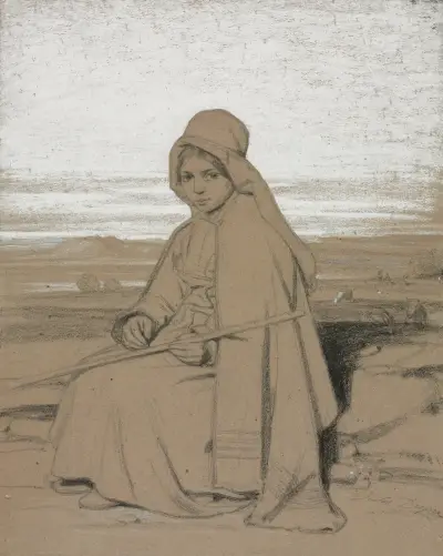 A Seated Shepherdess av Jules Dupré