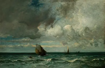 Barkar som flyr undan stormen av Jules Dupré