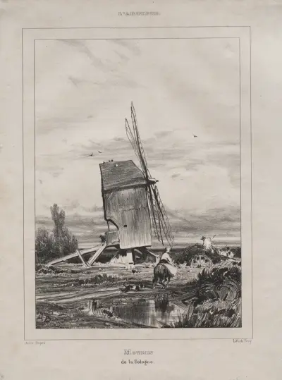 Mill in the Sologne, France av Jules Dupré