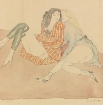 Deux Jeunes Filles Par Terre av Jules Pascin