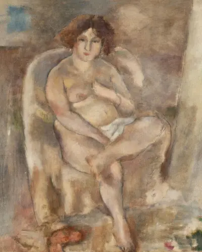 Kvinna sittande i fåtölj av Jules Pascin