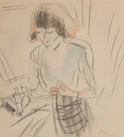 Hermine blouse bleue av Jules Pascin