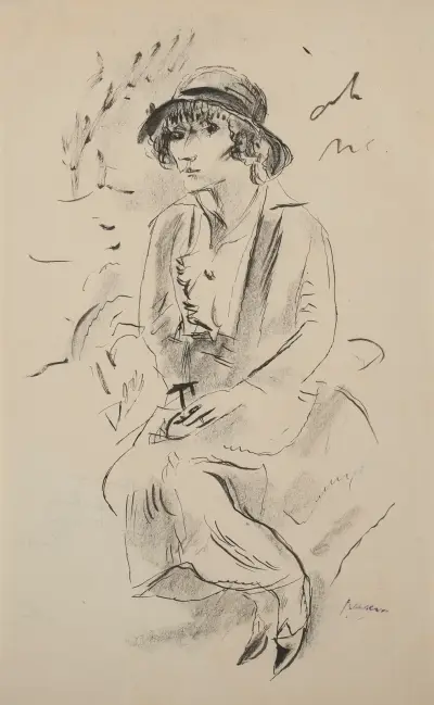 Hermine David med hatt av Jules Pascin