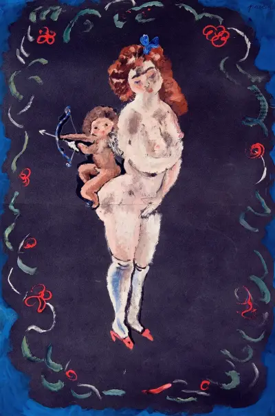 Naken och Amor av Jules Pascin