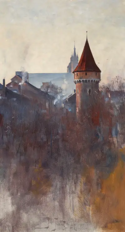 Kraków på morgonen av Julian Falat