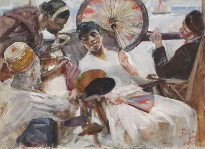 On a ship – Colombo, Ceylon, sketch from nature av Julian Falat