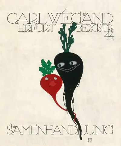 Carl Wiegand Samenhandlung Entwurf av Julius Klinger