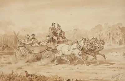 Greve Adam Krasiński och Juliusz Kossak i vagn av Juliusz Kossak