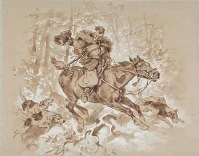 Hunter with hounds av Juliusz Kossak