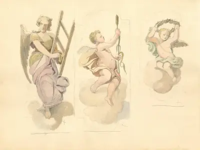 Anioł i dwa putta trzymające emblematy Męki Pańskiej, 1912 – nr 1 av Juliusz Makarewicz