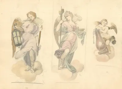 Dwaj aniołowie i putto trzymające emblematy Męki Pańskiej, 1912 – nr 2 av Juliusz Makarewicz