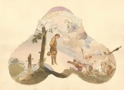 Två änglar och ett putto hållande emblem för Kristi lidande 8 av Juliusz Makarewicz