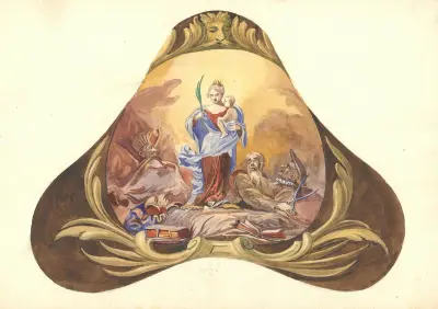 Vertreter verschiedener Glaubensbekenntnisse zu Füßen der Gottesmutter mit dem Kind von Juliusz Makarewicz