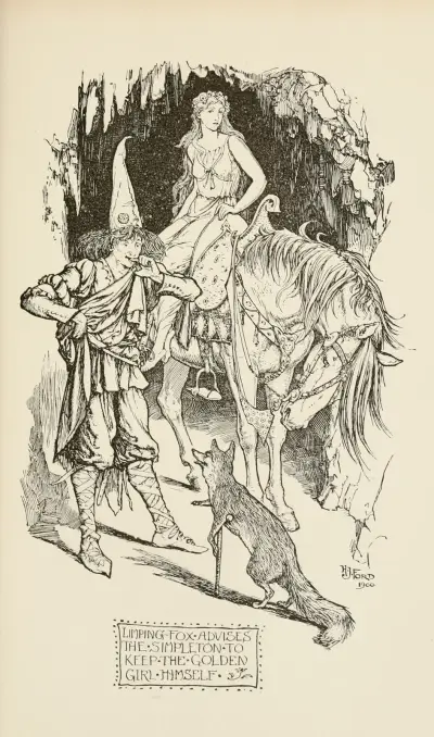 Limping Fox advises the Simpleton to keep the Golden Girl himself av Henry Justice Ford