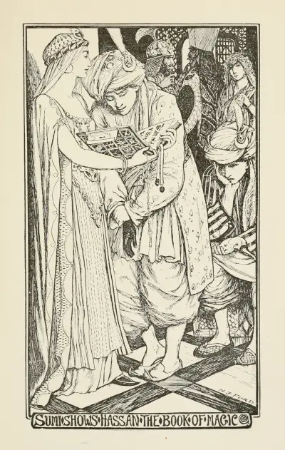 Sumi visar Hassan trollboken av Henry Justice Ford