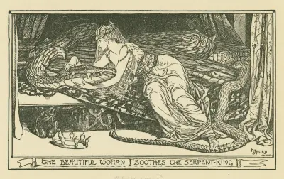 The beautiful woman soothes the serpent king. av Henry Justice Ford