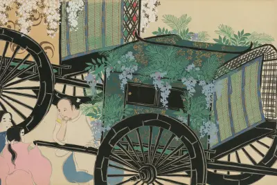 Blomsterprydda kärror (Hanasashiguruma) av Kamisaka Sekka