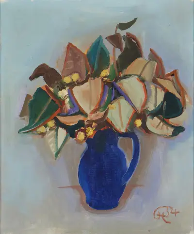 Blauer Krug mit Lindenblüten von Karl Hofer