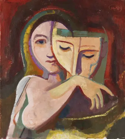 Girl with Mask av Karl Hofer