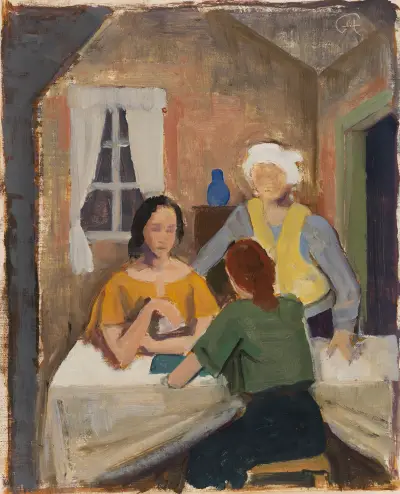 Girls playing cards av Karl Hofer