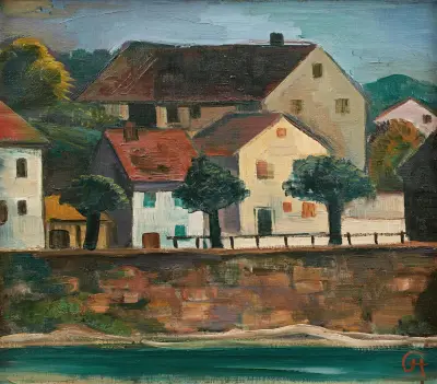 Häuser am Rhein von Karl Hofer