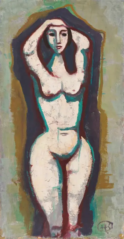 Nude with raised arms av Karl Hofer