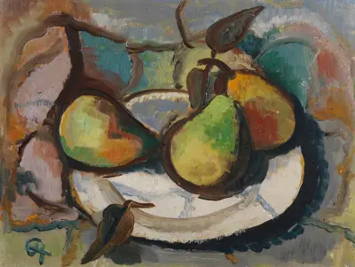 Pears on a porcelain plate av Karl Hofer