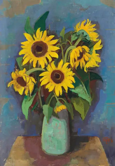 Sonnenblumen in Vase von Karl Hofer
