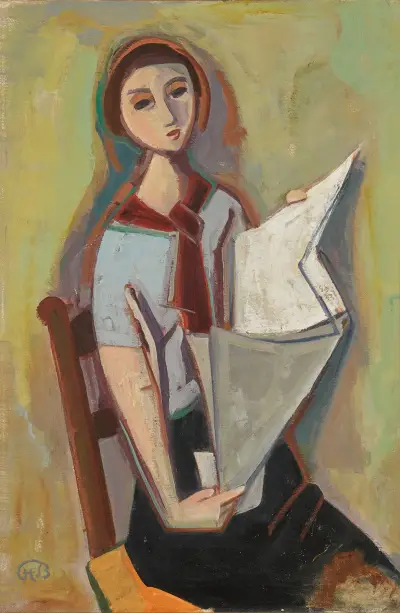 Zeitungslesende junge Frau (Young Woman Reading a Newspaper) von Karl Hofer