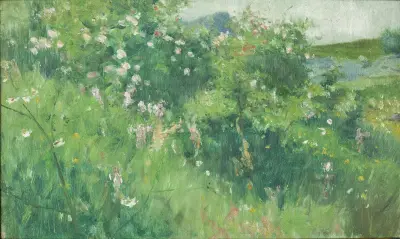 Blommande nyponbuskar på Tjörn av Karl Nordström