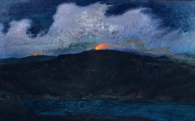 Mittsommerfeuer bei stürmischem Wetter von Karl Nordström
