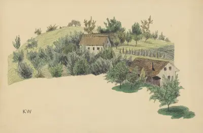 Utan titel (Bondgårdar på kulle) av Karl Wiener