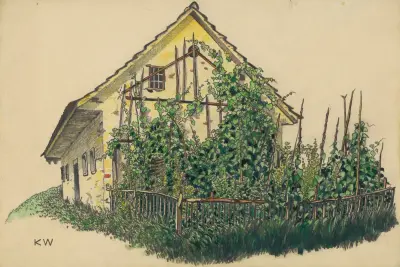 Ohne Titel (Bauernhaus mit Vorgarten) av Karl Wiener