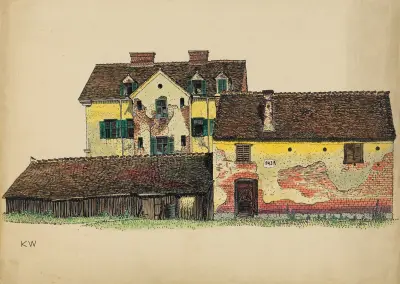 Utan titel (Hus med träskjul) av Karl Wiener