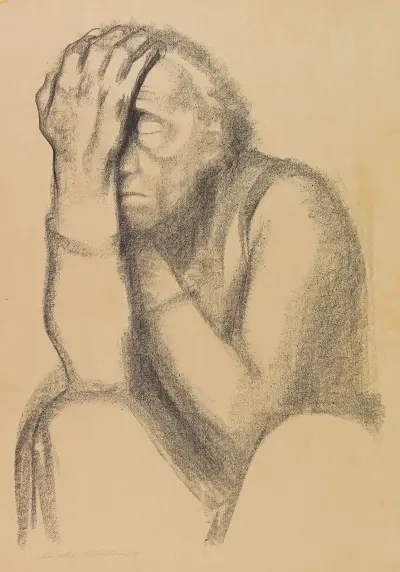 Nachdenkende Frau av Käthe Kollwitz