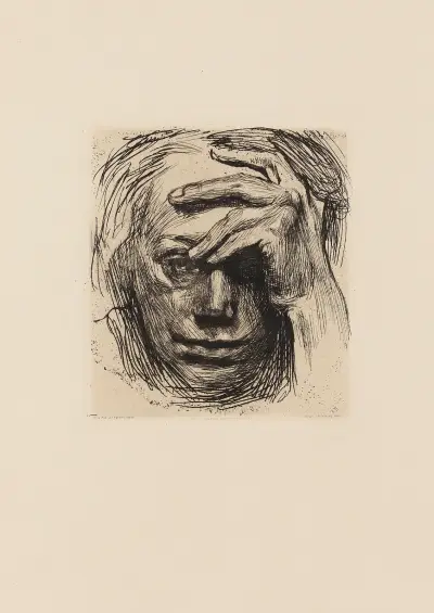 Selbstbildnis mit der Hand an der Stirn av Käthe Kollwitz