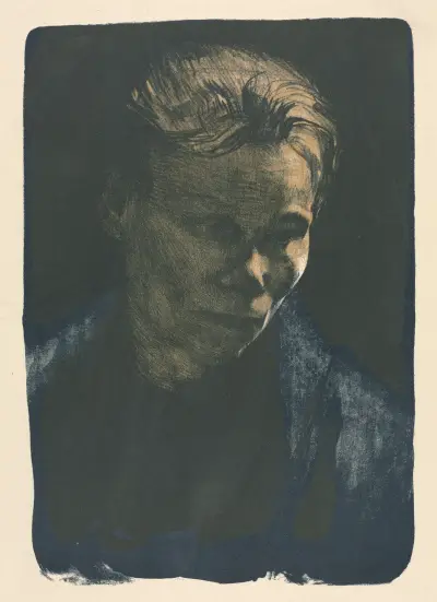 Working Woman with Blue Shawl av Käthe Kollwitz