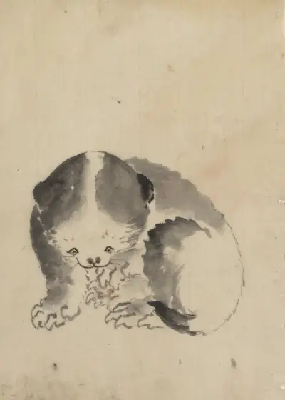 A cat cleaning its claws av Katsushika Hokusai