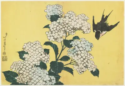 Hydrangeas and Swallow av Katsushika Hokusai
