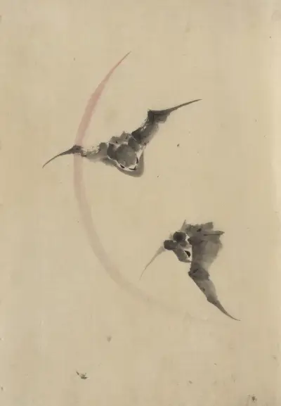 Two bats flying av Katsushika Hokusai